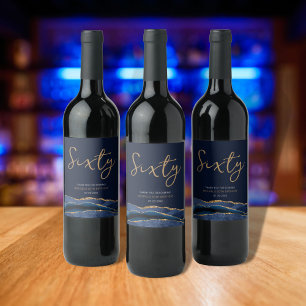 Étiquette Pour Bouteilles De Vin Marine Blue Gold Agate 60e Anniversaire Vin Étique