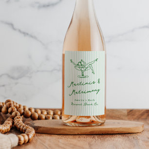 Étiquette Pour Bouteilles De Vin Martinis Verts & Matrimoni Fantaisistes Dessinés à