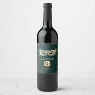 Étiquette Pour Bouteilles De Vin Mascarade Or Diamants Vert 18ème Anniversaire