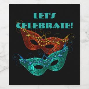 Étiquette Pour Bouteilles De Vin Masquerade Masques, Fêtons ! Étiquette à vin