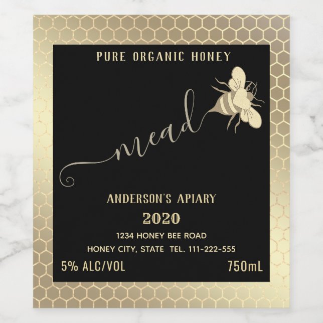 Étiquette Pour Bouteilles De Vin Médaille d'abeille d'or moderne (Étiquettes simples)