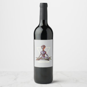 Étiquette Pour Bouteilles De Vin Méditation. Alien en pose tranquille