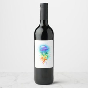 Étiquette Pour Bouteilles De Vin Méduse arc-en-ciel