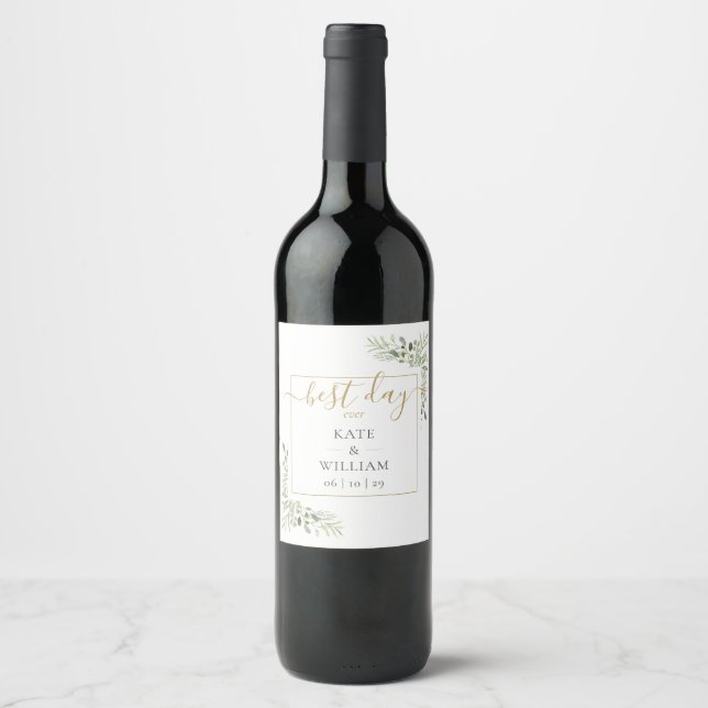 Étiquette Pour Bouteilles De Vin Meilleur jour de tous les temps Élégante verdure F (Devant)