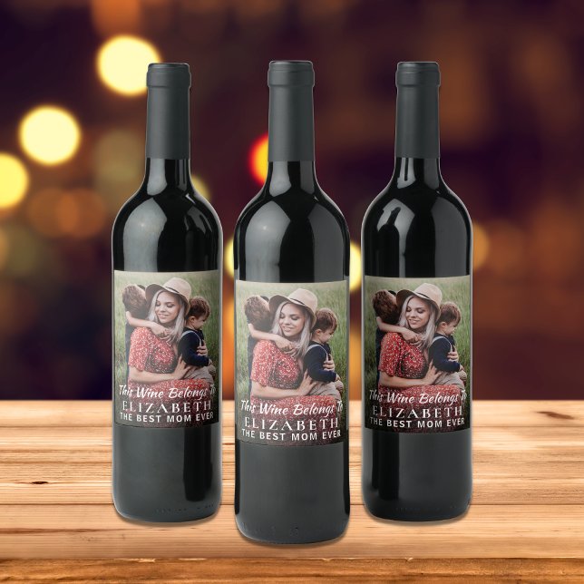 Étiquette Pour Bouteilles De Vin Meilleure maman jamais photo personnalisée (Créateur téléchargé)
