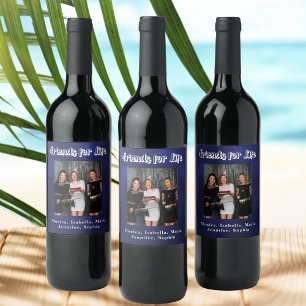 Étiquette Pour Bouteilles De Vin Meilleurs amis photo marine bleu blanc script