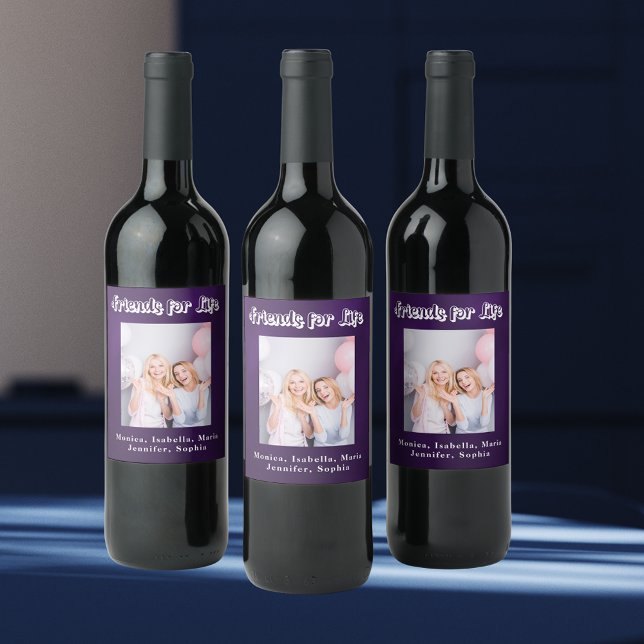 Étiquette Pour Bouteilles De Vin Meilleurs amis photo violet noms fête (Créateur téléchargé)
