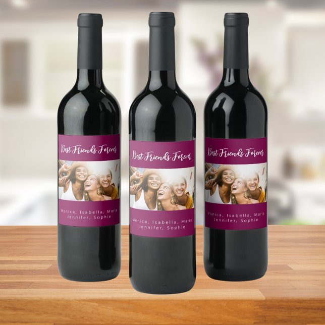 Étiquette Pour Bouteilles De Vin Meilleurs amis pour toujours besties mauve photo (Créateur téléchargé)