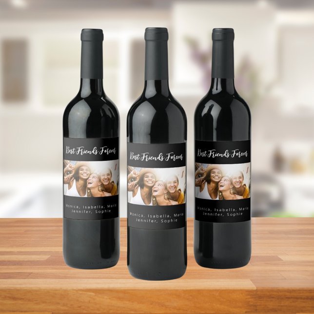 Étiquette Pour Bouteilles De Vin Meilleurs amis pour toujours besties photo noir (Créateur téléchargé)