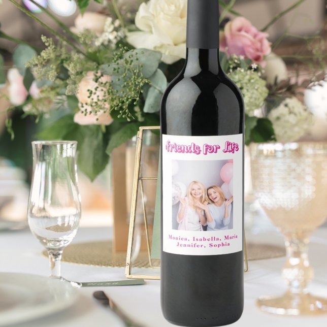 Étiquette Pour Bouteilles De Vin Meilleurs amis rose blanc photo noms fête (Créateur téléchargé)