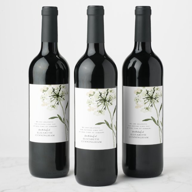 Étiquette Pour Bouteilles De Vin Mémorial Aquarelle Fleur Botaniques Élégant Chic (Bouteilles)
