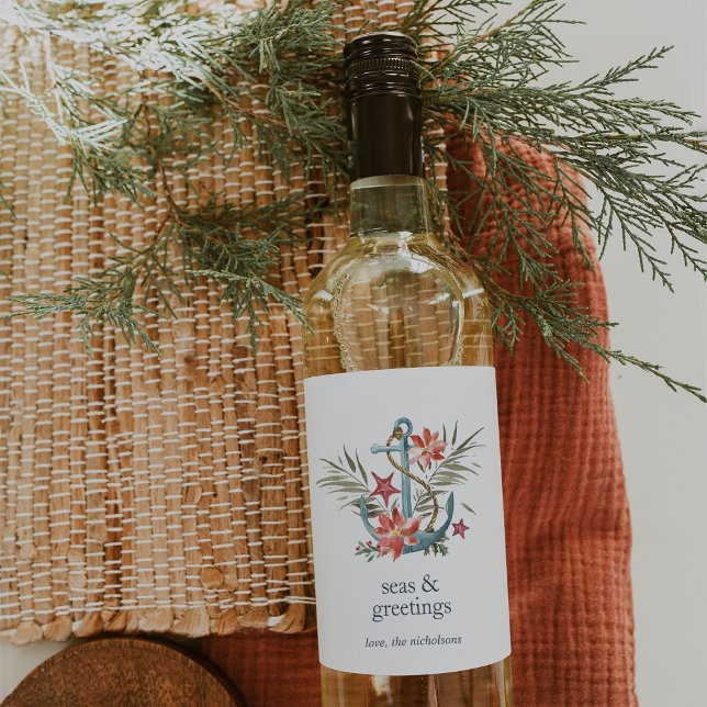 Étiquette Pour Bouteilles De Vin Mer et salutations | Vacances côtières personnalis (Créateur téléchargé)