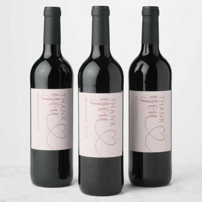 Étiquette Pour Bouteilles De Vin Merci Calligraphie Rose Gold Wedding Faveur (Bouteilles)