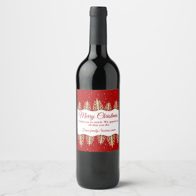 Étiquette Pour Bouteilles De Vin Merci de Noël (Devant)