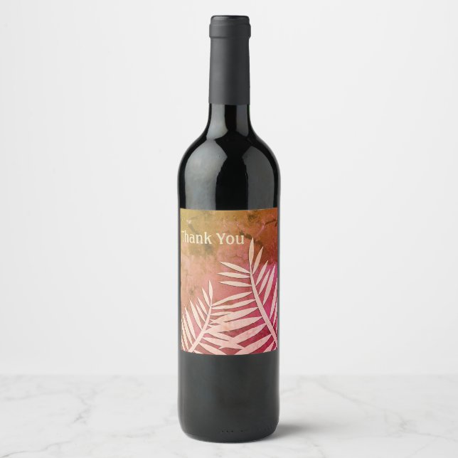 Étiquette Pour Bouteilles De Vin Merci Feuille Silhouette rose Marbre (Devant)