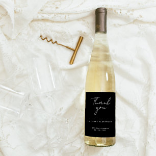 Étiquette Pour Bouteilles De Vin Merci Mariage de script moderne noir