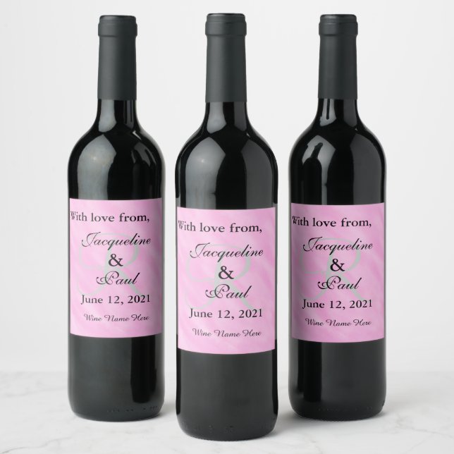 Étiquette Pour Bouteilles De Vin Merci Mariage monogramme rose pâle (Bouteilles)