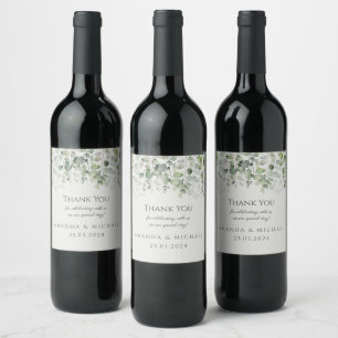Étiquette Pour Bouteilles De Vin Merci Mariage vert Eucalyptus Sage