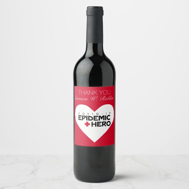 Étiquette Pour Bouteilles De Vin Merci / médecin - héros de l'épidémie (Devant)