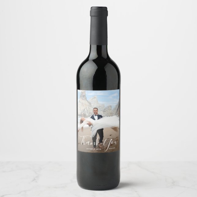 Étiquette Pour Bouteilles De Vin Merci photo mariage (Devant)