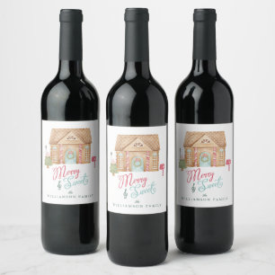 Étiquette Pour Bouteilles De Vin Merry & Sweet Fun Aquarelle Gingerbread Ville