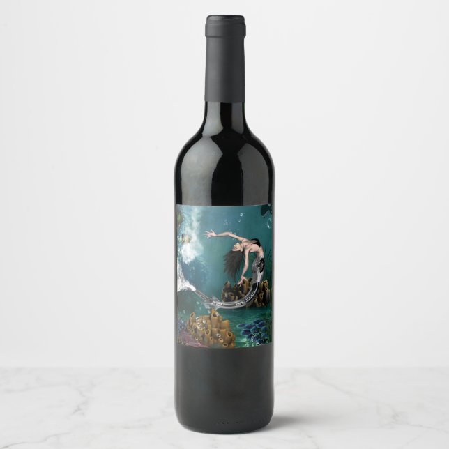 Étiquette Pour Bouteilles De Vin Merveilleuse sirène à vapeur (Devant)
