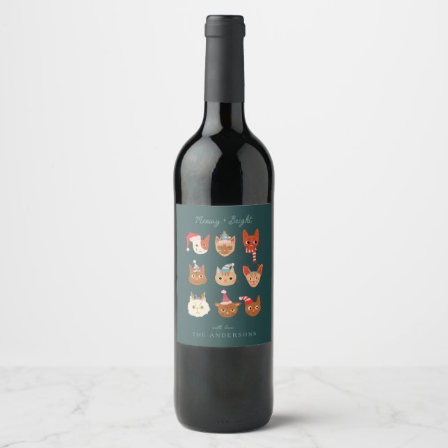 Étiquette Pour Bouteilles De Vin Mete Noël Chats Meowy (Devant)