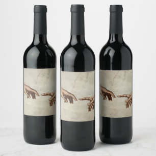 Étiquette Pour Bouteilles De Vin Michaelangelo mains création adam dieu