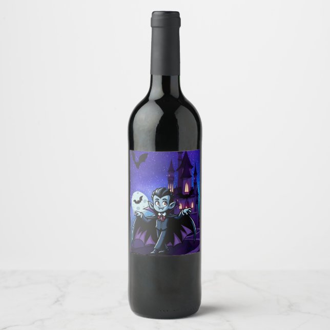 Étiquette Pour Bouteilles De Vin Mignonne, whimsical Halloween vampire (Devant)