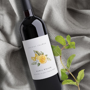 Étiquette Pour Bouteilles De Vin Minimaliste Citron Botanique Feuillu Bohème Enterr