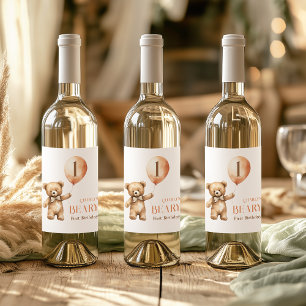 Étiquette Pour Bouteilles De Vin Minimaliste Petite Ours Beige Beary 1er anniversai