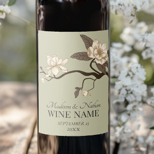 Étiquette Pour Bouteilles De Vin Minimaliste Vintage Magnolia Mariage Sage Green