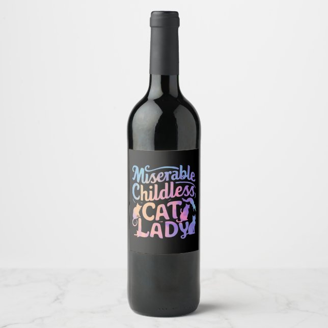 Étiquette Pour Bouteilles De Vin Misérable chatte sans enfant dame (Devant)