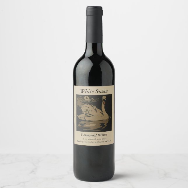 Étiquette Pour Bouteilles De Vin Modèle de cygne blanc (Devant)