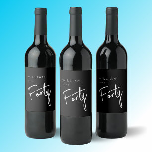 Étiquette Pour Bouteilles De Vin Modern 40th Forty Fortieth men's birthday black