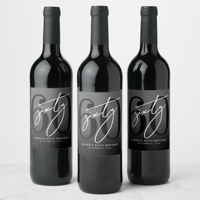 Étiquette Pour Bouteilles De Vin Modern Black 60th Birthday Party (Bouteilles)