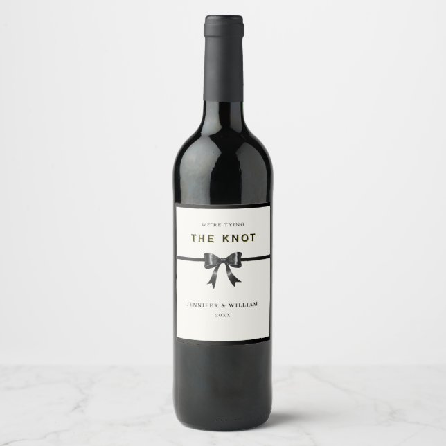 Étiquette Pour Bouteilles De Vin Modern Black Bow Engagement Wine bottle  (Devant)
