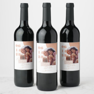 Étiquette Pour Bouteilles De Vin Modern Bold Imprimer Couples roses Photo Enregistr
