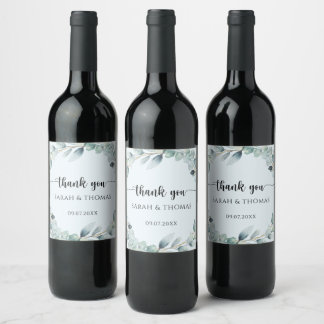 Étiquette Pour Bouteilles De Vin Modern Eucalyptus Wreath Wedding Thank You