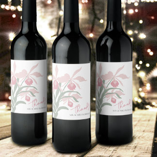 Étiquette Pour Bouteilles De Vin Modern floral Cattleya orchid dusty pink wedding