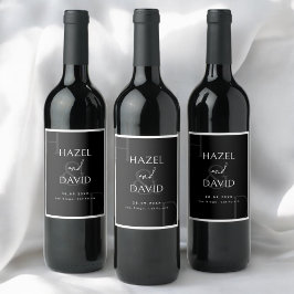 Étiquette Pour Bouteilles De Vin Modern Minimalist Black and White Monogram Wedding