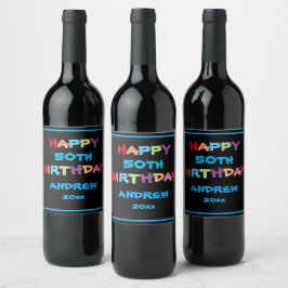 Étiquette Pour Bouteilles De Vin Moderne 50e anniversaire personnalisé coloré migno