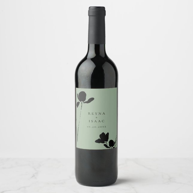 Étiquette Pour Bouteilles De Vin Moderne Flore foncé Sage Vert (Devant)
