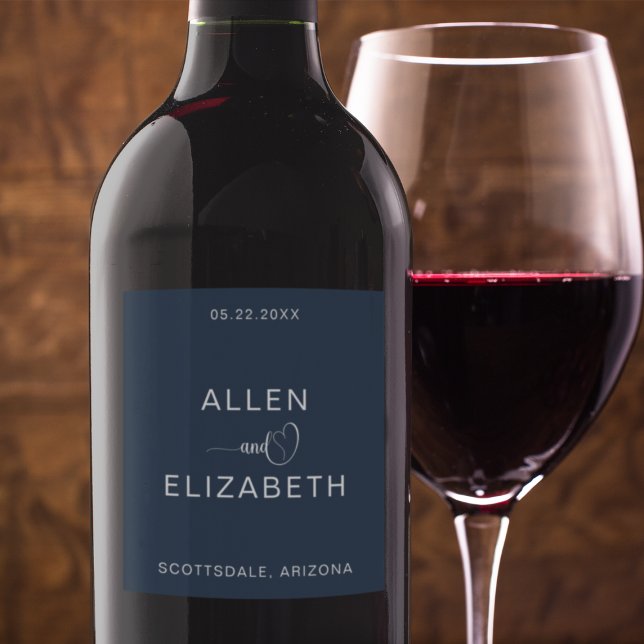 Étiquette Pour Bouteilles De Vin Moderne Marine Bleu Mariage élégant Champagne (Créateur téléchargé)