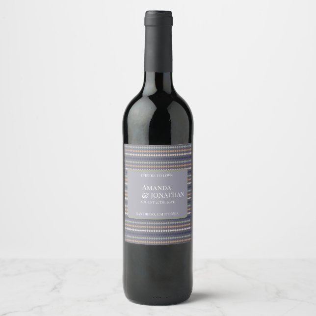 Étiquette Pour Bouteilles De Vin Moderne minimaliste Dusty Purple Zigzag Mariage (Devant)
