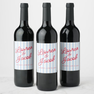 Étiquette Pour Bouteilles De Vin Moderne Minimaliste Minimaliste Rayures Bleues Rou