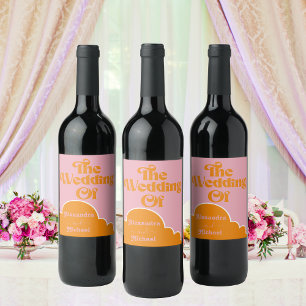 Étiquette Pour Bouteilles De Vin Moderne minimaliste Vibrant Orange et Mariage rose