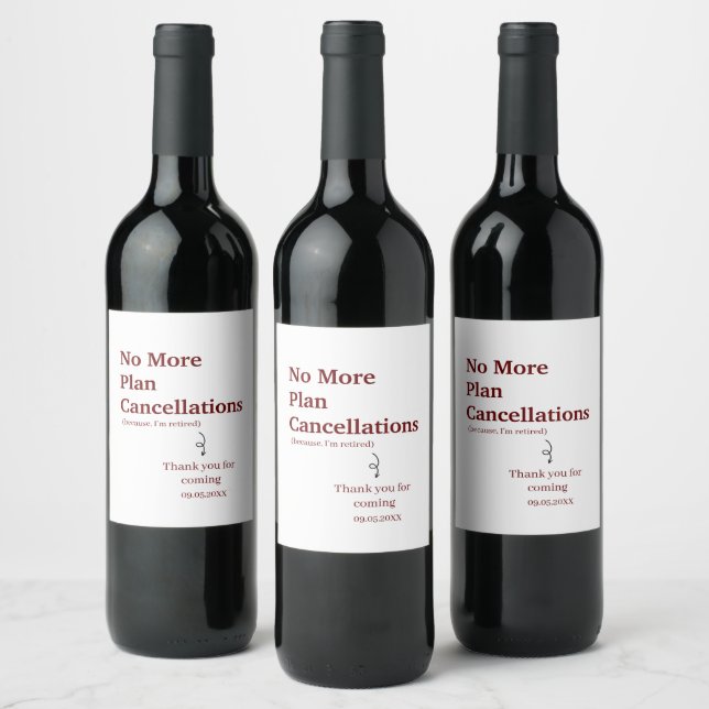 Étiquette Pour Bouteilles De Vin Moderne Plus d'annulation de plan Drôle Personnali (Bouteilles)