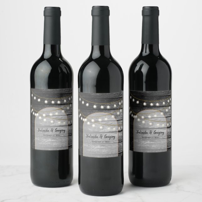 Étiquette Pour Bouteilles De Vin Moderne Rustique Noir Bois Lumière Arc Mariage (Bouteilles)