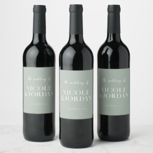 Étiquette Pour Bouteilles De Vin Moderne Simple Chic Sage Mariage Vert